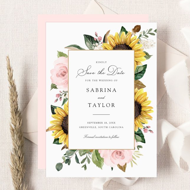 Sunflowers Blush Flowers Greenery Save the Date Invitation (Creator Uploaded)