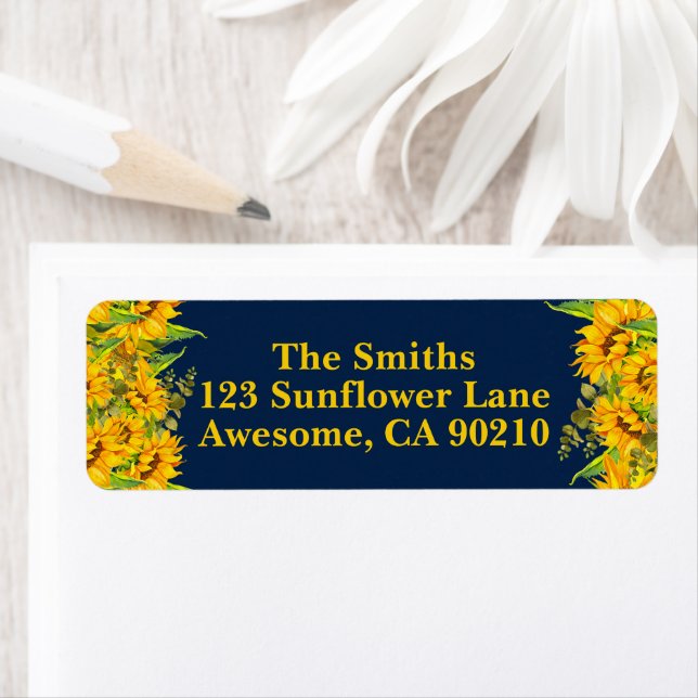 Sunflowers Boho Marine Mariage Adresse de retour L (En situation)