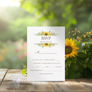 Sunflowers boho wedding romantic summertime RSVP card
