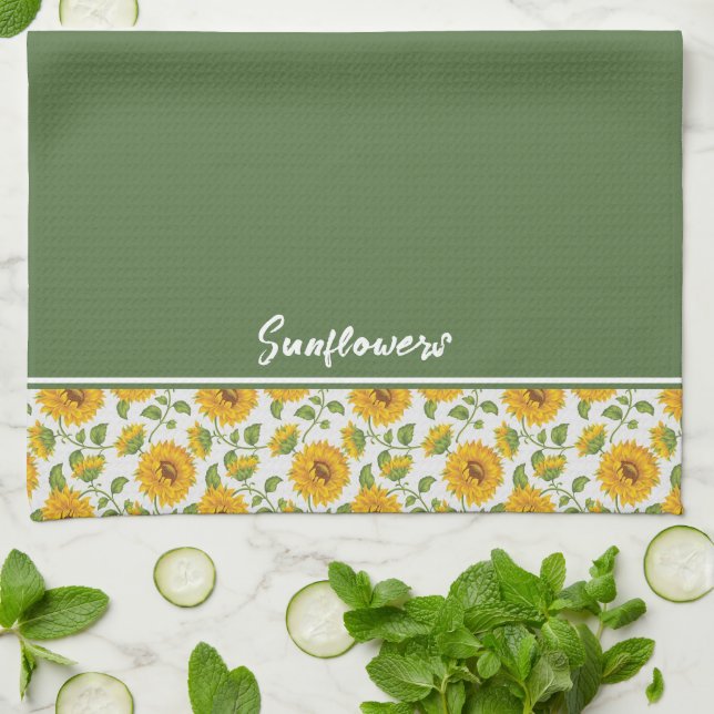 Sunflowers border custom Kitchen Towels (Folded)