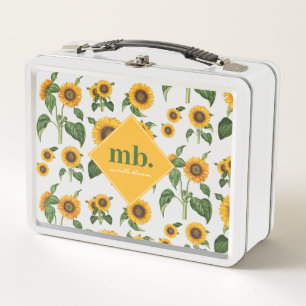 Sunflowers Botanical Foliage Greenery Metal Lunch Box