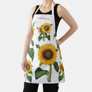 Sunflowers Botanical Foliage Greenery Name Apron