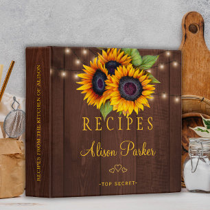Sunflowers bouquet barn wood rustic recipes binder