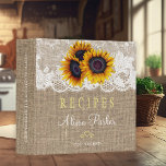 Sunflowers bouquet burlap lace  rustic recipes binder<br><div class="desc">Editable text recipes binder featuring rustic big sunflowers bouquets and white lace borders on a beige faux burlap background. Easy to personalize with your text! This recipe book can also be a beautiful gift for your own kitchen or a keepsake personalized gift for someone special, anniversary, birthday, Christmas, bridal shower...</div>
