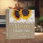 Sunflowers bouquet burlap lace rustic recipes binder<br><div class="desc">Editable text recipes binder featuring rustic big sunflowers bouquets, strings of twinkle lights and white lace borders on a beige faux burlap background. Easy to personalize with your text! This recipe book can also be a beautiful gift for your own kitchen or a keepsake personalized gift for someone special, anniversary,...</div>