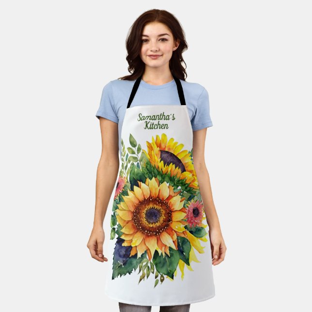 Sunflowers Bouquet - French Country Personalized Apron (Worn)