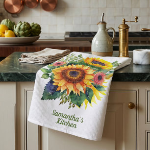 Sunflowers Bouquet - French Country Personalized Kitchen Towel