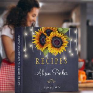 Sunflowers bouquet navy chalkboard rustic recipes binder