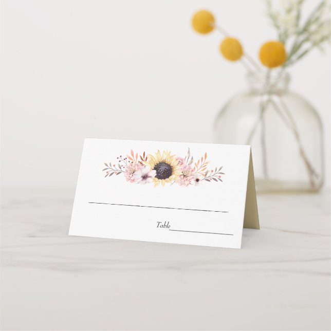 Sunflowers Bouquet Wedding Placecards (Front)