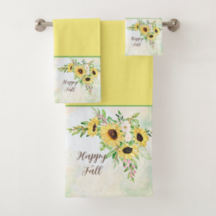 Sunflowers bouquet with customizable text bath towel set