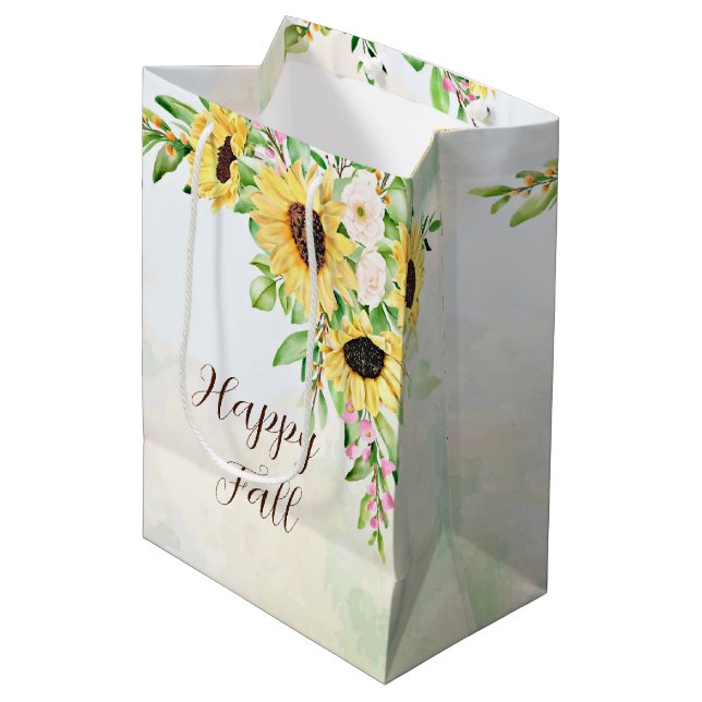 Sunflowers bouquet with customizable text  medium gift bag (Front Angled)