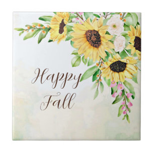 Sunflowers bouquet with customizable text  tile