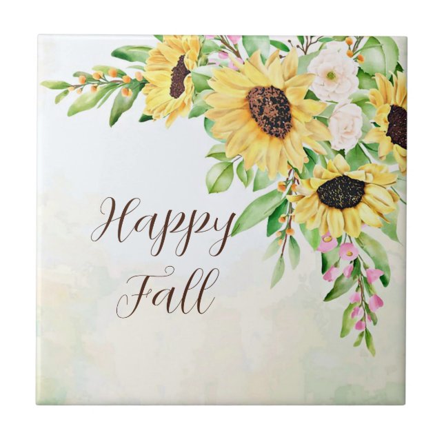 Sunflowers bouquet with customizable text  tile (Front)