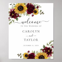 Sunflowers Bourgogne Vert Mariage Affiche de bienv