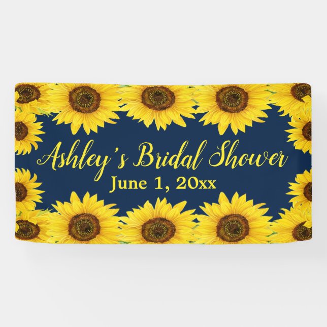 Sunflowers Bridal Shower Backdrop Navy Floral Prop Banner (Horizontal)
