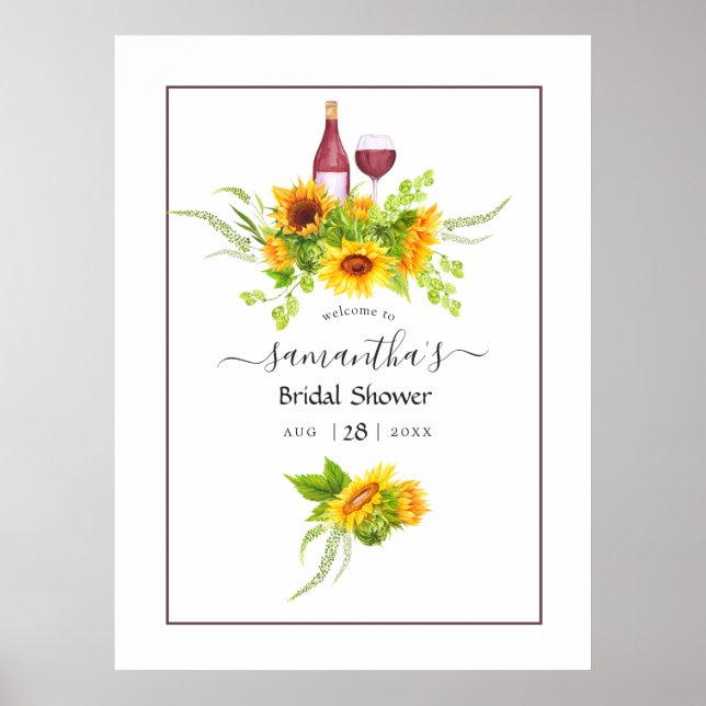 Sunflowers Bridal Shower Wine Tasting Welcome Poster (Front)