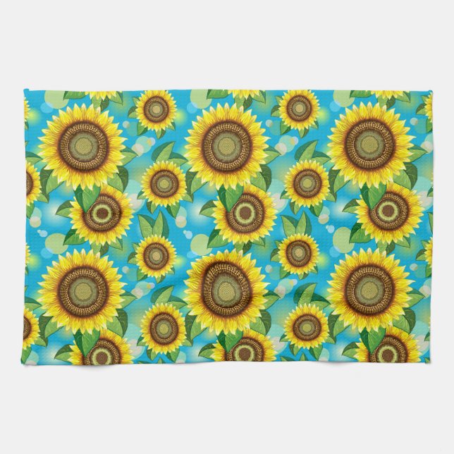 Sunflowers Bright Summer Nature Flora Kitchen Towel (Horizontal)