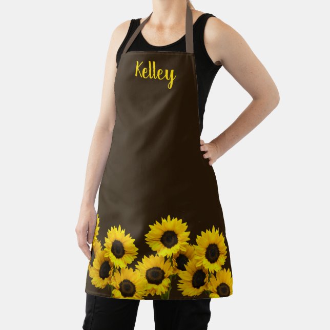 Sunflowers Brown Personalized Apron (Insitu)