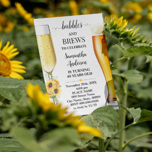 Sunflowers Bubbles and Brews Birthday Party Invitation