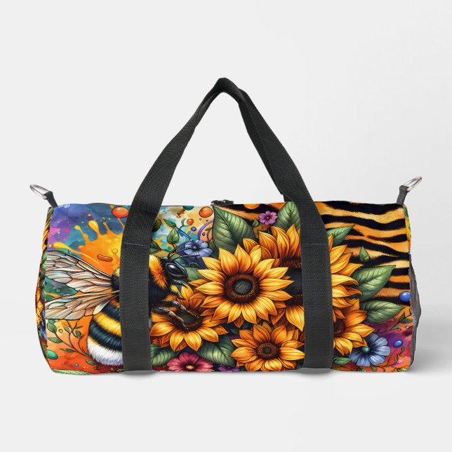 Sunflowers, Bumblebee Animal Print Duffle Bag (Front)