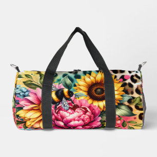 Sunflowers, Bumblebee Animal Print Duffle Bag