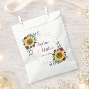 Sunflowers Burgundy Floral Geometric Wedding Favour Bag