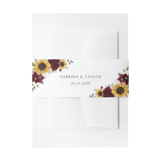Sunflowers Burgundy Floral Rustic Wedding Invitation Belly Band (Front Example)