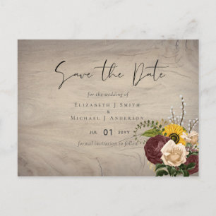 Sunflowers Burgundy Marsala Cheap Budget Wedding Postcard