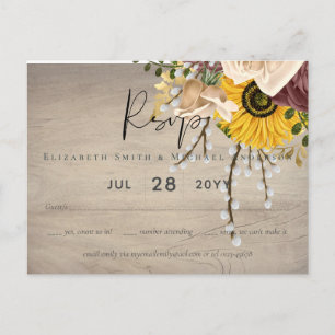 Sunflowers Burgundy Marsala Cheap Budget Wedding Postcard