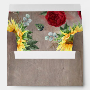 Sunflowers Burgundy Red Roses Rustic Wood Fall Envelope