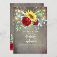 Sunflowers Burgundy Red Rustic Fall Birthday