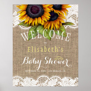 Sunflowers burlap and lace autumn baby shower poster