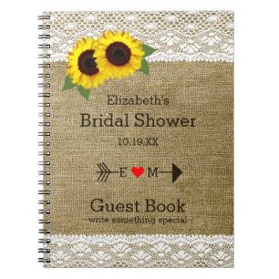 Sunflowers Burlap Lace Bridal Shower Guest Book