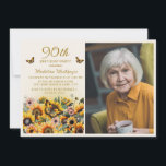 Sunflowers Butterflies 90th Birthday Party Photo Invitation<br><div class="desc">Elegant sunflowers and butterflies women's 90th birthday party photo invitation.  Contact me for assistance with your customizations or to request additional matching or coordinating Zazzle products for your party.</div>