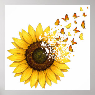 Sunflowers Butterflies Poster