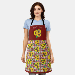 Sunflowers Butterflies Red Gingham Apron