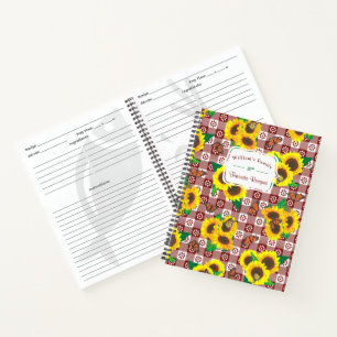 Sunflowers Butterflies Red Gingham Recipe Notebook