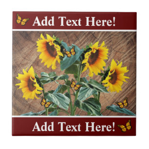 Sunflowers Butterflies Rustic Barn Board Ceramic T Tile