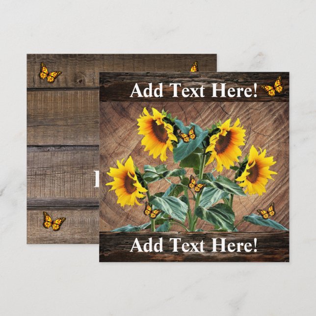 Sunflowers Butterflies Rustic Barn Board Note Card (Front/Back)