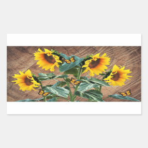 Sunflowers Butterflies Rustic Barn Board Sticker