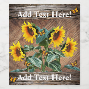 Sunflowers Butterflies Rustic Barn Board Wine Labe Label