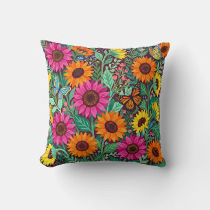 Sunflowers & Butterflies Throw Pillow