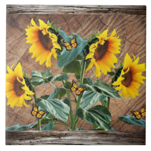 Sunflowers Butterflies Tile