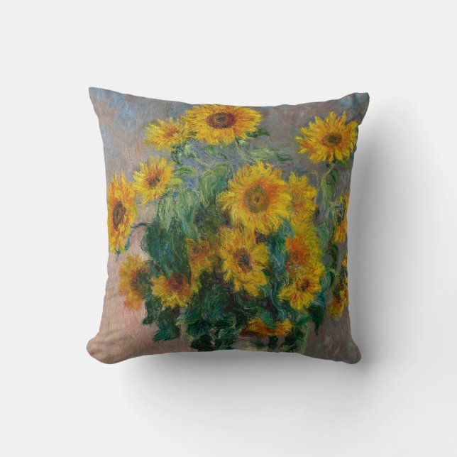 Sunflowers by Claude Monet Throw Pillow (Front)