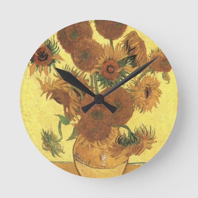 Sunflowers by Van Gogh Round Clock (Front)