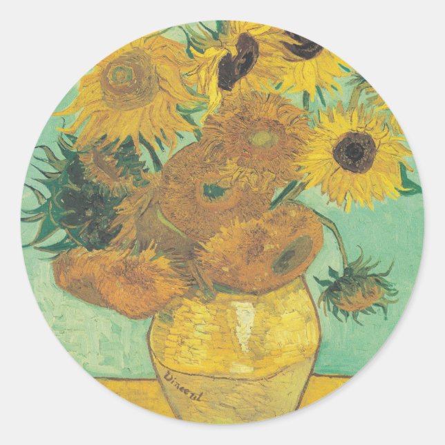 Sunflowers by Vincent Van Gogh  Classic Round Sticker (Front)