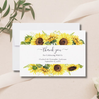 Sunflowers Calligraphy Wedding Thank you card