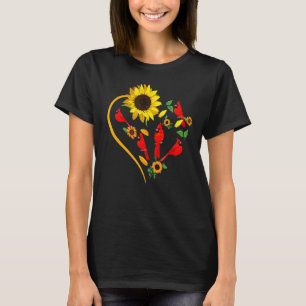 Sunflowers Cardinal Birds Cute Heart Shape Funny B T-Shirt