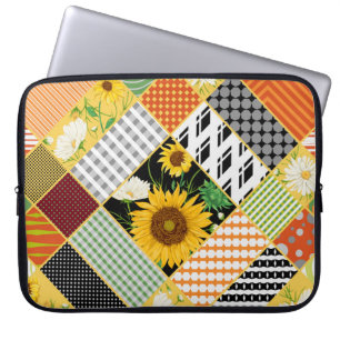 Sunflowers Chamomile, Patchwork Watercolor. Laptop Sleeve
