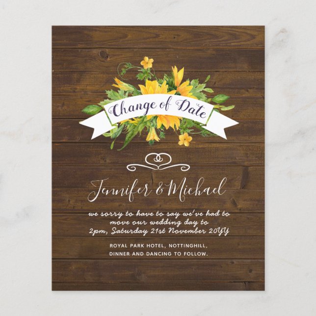 Sunflowers Change of Date Postponement Plans Note (Front)